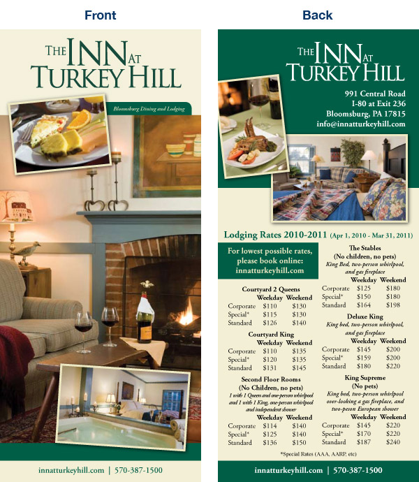 Rack Cards for the Inn at Turkey Hill